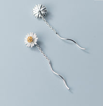 Load image into Gallery viewer, SLUYNZ 925 Sterling Silver Daisy Earrings Threader for Women Girls Minimalist Flower Wave Tassel Earrings Dangle Earring Chain