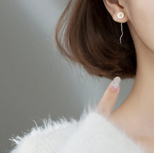 Load image into Gallery viewer, SLUYNZ 925 Sterling Silver Daisy Earrings Threader for Women Girls Minimalist Flower Wave Tassel Earrings Dangle Earring Chain