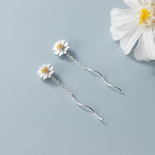 Load image into Gallery viewer, SLUYNZ 925 Sterling Silver Daisy Earrings Threader for Women Girls Minimalist Flower Wave Tassel Earrings Dangle Earring Chain