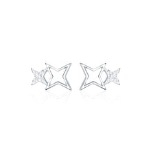Load image into Gallery viewer, SLUYNZ 925 Sterling Silver Minimalist Double Stars Studs Earrings for Womens Teen Girls Shiny CZ Earrings