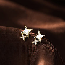 Load image into Gallery viewer, SLUYNZ 925 Sterling Silver Minimalist Double Stars Studs Earrings for Womens Teen Girls Shiny CZ Earrings