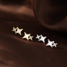 Load image into Gallery viewer, SLUYNZ 925 Sterling Silver Minimalist Double Stars Studs Earrings for Womens Teen Girls Shiny CZ Earrings
