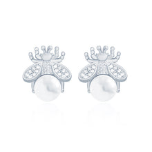 将图片加载到图库查看器,SLUYNZ 925 Sterling Silver Bee Earrings Studs for Women Teen Girls Pearl Earring Stud Insect Bumble Earrings Shiny