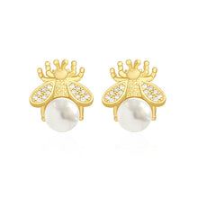 将图片加载到图库查看器,SLUYNZ 925 Sterling Silver Bee Earrings Studs for Women Teen Girls Pearl Earring Stud Insect Bumble Earrings Shiny