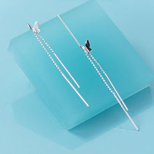 Load image into Gallery viewer, SLUYNZ 925 Sterling Silver Butterfly Earrings Dangle for Women Girls Drop Threader Earring Chain Double Tassel Line Earring