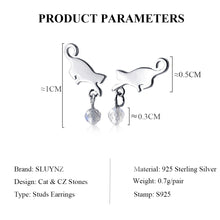 Load image into Gallery viewer, SLUYNZ 925 Sterling Silver Cat Drop Earrings Studs Shiny CZ Earrings for Women Teen Dog Drop Earrings Mini Pet Animal Studs