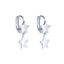 将图片加载到图库查看器,SLUYNZ 925 Sterling Silver Star Earrings Hoop for Womens Teens Girls Double Stars Drop Earrings Small Huggie Hoop Earrings Star Charms Earrings