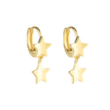 将图片加载到图库查看器,SLUYNZ 925 Sterling Silver Star Earrings Hoop for Womens Teens Girls Double Stars Drop Earrings Small Huggie Hoop Earrings Star Charms Earrings