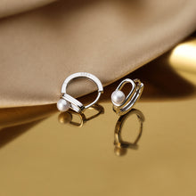 Load image into Gallery viewer, SLUYNZ 925 Sterling Silver Pearl Earring Hoop for Women Girls Safety Pin Huggie Hoop Earring Minimalist Bead Ball Earring