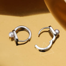 Load image into Gallery viewer, SLUYNZ 925 Sterling Silver Pearl Earring Hoop for Women Girls Safety Pin Huggie Hoop Earring Minimalist Bead Ball Earring