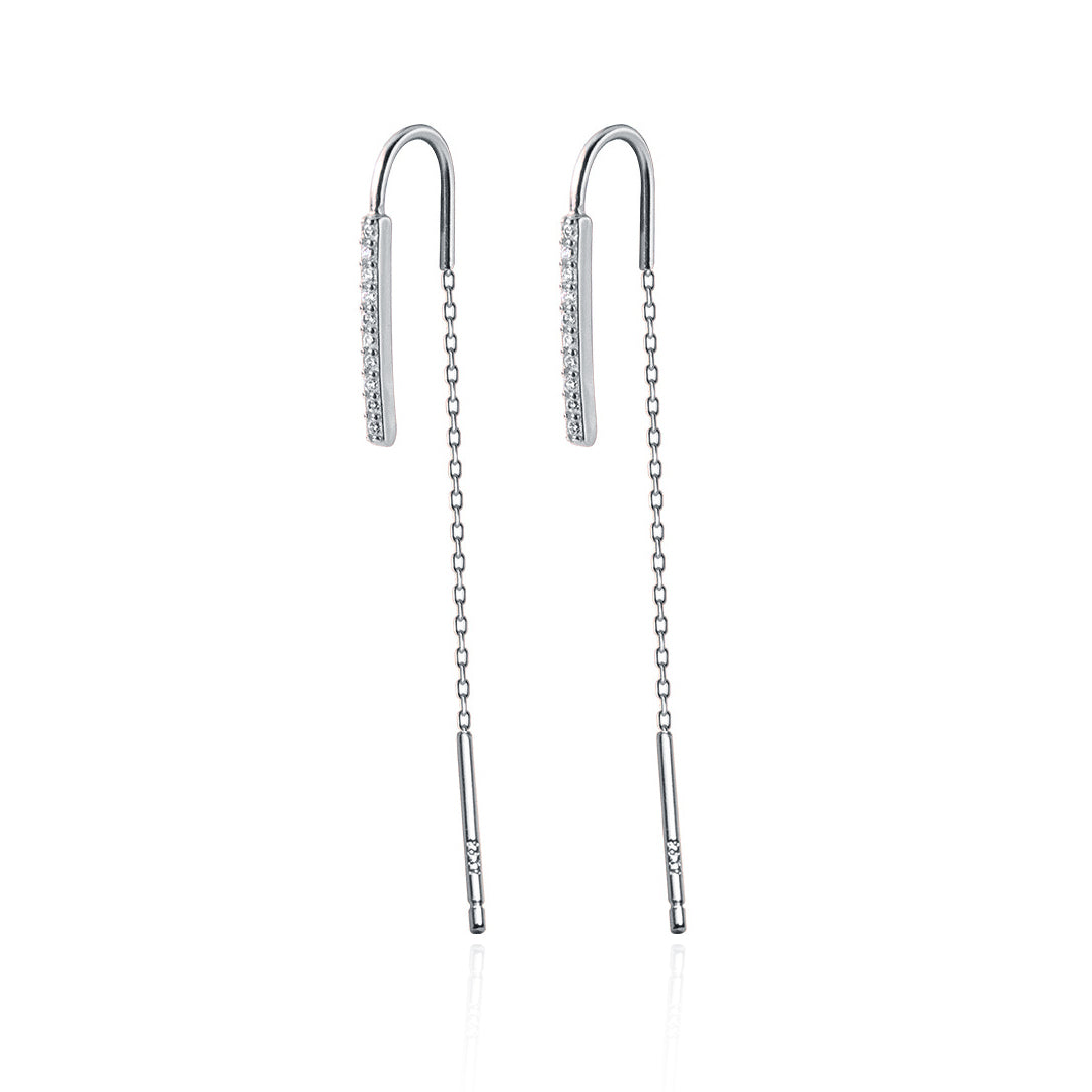 SLUYNZ 925 Sterling Silver Shiny Bar Threader Earrings for