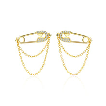 将图片加载到图库查看器,SLUYNZ 925 Sterling Silver Safety Pin Earrings Tassel for Womens Teens Pin Drop Earrings Double Tassel Earrings