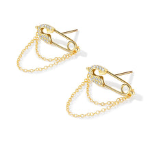 将图片加载到图库查看器,SLUYNZ 925 Sterling Silver Safety Pin Earrings Tassel for Womens Teens Pin Drop Earrings Double Tassel Earrings