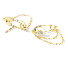 将图片加载到图库查看器,SLUYNZ 925 Sterling Silver Safety Pin Earrings Tassel for Womens Teens Pin Drop Earrings Double Tassel Earrings