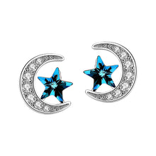 将图片加载到图库查看器,SLUYNZ 925 Sterling Silver Star Moon Earrings Studs For Women Girls Blue Crystal Star Earring Cubic Zirconia Moon Earrings