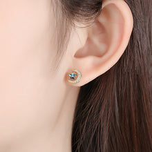 将图片加载到图库查看器,SLUYNZ 925 Sterling Silver Star Moon Earrings Studs For Women Girls Blue Crystal Star Earring Cubic Zirconia Moon Earrings