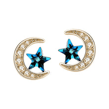 将图片加载到图库查看器,SLUYNZ 925 Sterling Silver Star Moon Earrings Studs For Women Girls Blue Crystal Star Earring Cubic Zirconia Moon Earrings