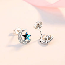 将图片加载到图库查看器,SLUYNZ 925 Sterling Silver Star Moon Earrings Studs For Women Girls Blue Crystal Star Earring Cubic Zirconia Moon Earrings
