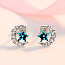 将图片加载到图库查看器,SLUYNZ 925 Sterling Silver Star Moon Earrings Studs For Women Girls Blue Crystal Star Earring Cubic Zirconia Moon Earrings