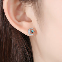 将图片加载到图库查看器,SLUYNZ 925 Sterling Silver Star Moon Earrings Studs For Women Girls Blue Crystal Star Earring Cubic Zirconia Moon Earrings