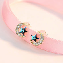 将图片加载到图库查看器,SLUYNZ 925 Sterling Silver Star Moon Earrings Studs For Women Girls Blue Crystal Star Earring Cubic Zirconia Moon Earrings