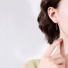 将图片加载到图库查看器,SLUYNZ 925 Sterling Silver Star Earrings Dangle for Women Teen Girls Shiny CZ Tassel Earrings Chain Ear Line Threader Earrings Wave Tassel Earrings Chain