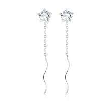 将图片加载到图库查看器,SLUYNZ 925 Sterling Silver Star Earrings Dangle for Women Teen Girls Shiny CZ Tassel Earrings Chain Ear Line Threader Earrings Wave Tassel Earrings Chain