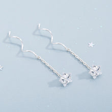 将图片加载到图库查看器,SLUYNZ 925 Sterling Silver Star Earrings Dangle for Women Teen Girls Shiny CZ Tassel Earrings Chain Ear Line Threader Earrings Wave Tassel Earrings Chain