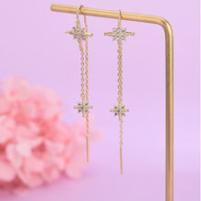 Load image into Gallery viewer, SLUYNZ 925 Sterling Silver Shiny Stars Dangle Earrings for Womens Girls Long Threader Earrings Chain Tassel Earrings