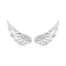 将图片加载到图库查看器,SLUYNZ 925 Sterling Silver Wing Earrings Cuff for Women Teen Girls Feather Crawler Earrings Angle Wings Ear Climber
