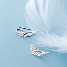 将图片加载到图库查看器,SLUYNZ 925 Sterling Silver Wing Earrings Cuff for Women Teen Girls Feather Crawler Earrings Angle Wings Ear Climber