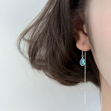 将图片加载到图库查看器,SLUYNZ 925 Sterling Silver Blue Crystal Teardrop Dangle Earrings for Women Teen Girls Droplet Threader Earrings Tassel Chain
