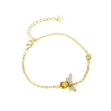 将图片加载到图库查看器,SLUYNZ Crystal Bee Bracelet for Women Teen Girls 925 Sterling Silver Cute Bee Link Bracelet