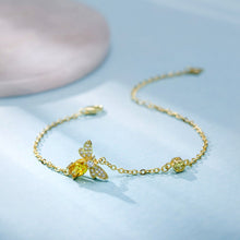 将图片加载到图库查看器,SLUYNZ Crystal Bee Bracelet for Women Teen Girls 925 Sterling Silver Cute Bee Link Bracelet