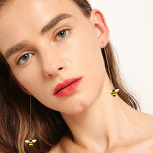 将图片加载到图库查看器,SLUYNZ 925 Sterling Silver Bumble Bee Dangle Earrings for Women Teen Girls Threader Earrings Chain