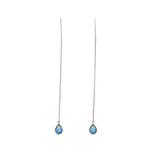将图片加载到图库查看器,SLUYNZ 925 Sterling Silver Blue Crystal Teardrop Dangle Earrings for Women Teen Girls Droplet Threader Earrings Tassel Chain