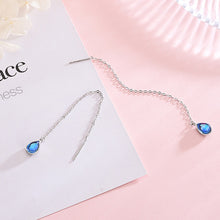 将图片加载到图库查看器,SLUYNZ 925 Sterling Silver Blue Crystal Teardrop Dangle Earrings for Women Teen Girls Droplet Threader Earrings Tassel Chain