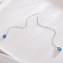 将图片加载到图库查看器,SLUYNZ 925 Sterling Silver Blue Crystal Teardrop Dangle Earrings for Women Teen Girls Droplet Threader Earrings Tassel Chain