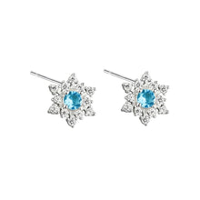 将图片加载到图库查看器,SLUYNZ 925 Sterling Silver Sparkling Blue Crystal Snowflake Studs Earrings for Women Teen Girls Cute Snowflake Earrings