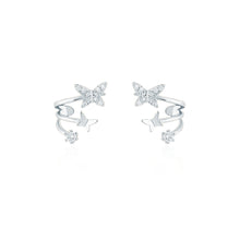 将图片加载到图库查看器,SLUYNZ 925 Sterling Silver Shiny Butterfly Cuff Earrings for Womens Teens CZ Wrap Earrings Pair Butterfly Climber Earrings Studs