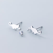 Load image into Gallery viewer, SLUYNZ 925 Sterling Silver Cat Drop Earrings Studs Shiny CZ Earrings for Women Teen Dog Drop Earrings Mini Pet Animal Studs