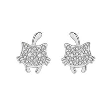 将图片加载到图库查看器,SLUYNZ 925 Sterling Silver Cat Earrings Stud for Women Teen Girls Pet Earring Mini Stud