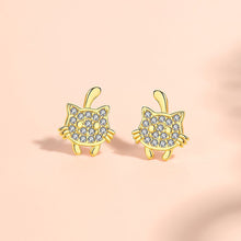 将图片加载到图库查看器,SLUYNZ 925 Sterling Silver Cat Earrings Stud for Women Teen Girls Pet Earring Mini Stud