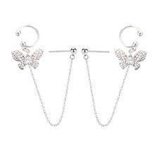将图片加载到图库查看器,SLUYNZ 925 Sterling Silver Elegant Butterfly Cuff Earrings Chain for Women Teen Girls Butterfly Earrings Crawler Earrings Wrap