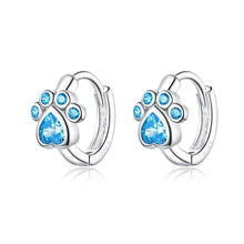 将图片加载到图库查看器,SLUYNZ Dog Paw Small Hoop Earrings for Women Teen Girls Blue Crystal Huggie Earring Puppy Cat Paw Hoop Earrings