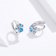 将图片加载到图库查看器,SLUYNZ Dog Paw Small Hoop Earrings for Women Teen Girls Blue Crystal Huggie Earring Puppy Cat Paw Hoop Earrings