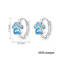 将图片加载到图库查看器,SLUYNZ Dog Paw Small Hoop Earrings for Women Teen Girls Blue Crystal Huggie Earring Puppy Cat Paw Hoop Earrings