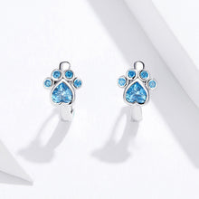将图片加载到图库查看器,SLUYNZ Dog Paw Small Hoop Earrings for Women Teen Girls Blue Crystal Huggie Earring Puppy Cat Paw Hoop Earrings