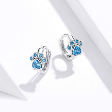 将图片加载到图库查看器,SLUYNZ Dog Paw Small Hoop Earrings for Women Teen Girls Blue Crystal Huggie Earring Puppy Cat Paw Hoop Earrings