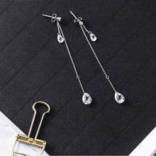 Load image into Gallery viewer, SLUYNZ 925 Sterling Silver CZ Droplet Dangle Earrings Chain for Women Teen Girls Sparkling CZ Studs Earrings Tassel Chain